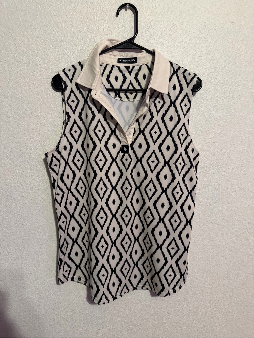 Black & White Geometric Sleeveless Polo Tank